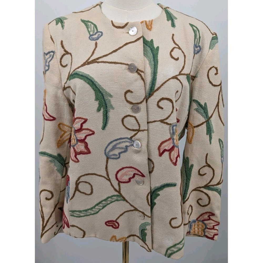 Vtg Norm Thompson Embroidered Floral Button Up Jacket Size 14 Whimsy Cottagecore